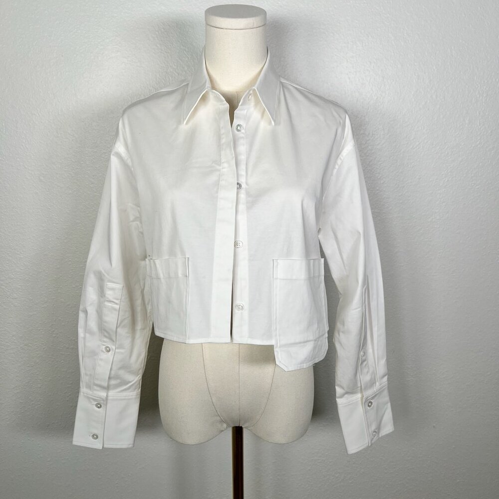 Chrldr White Cropped Button Down With Asymmetrica… - image 1